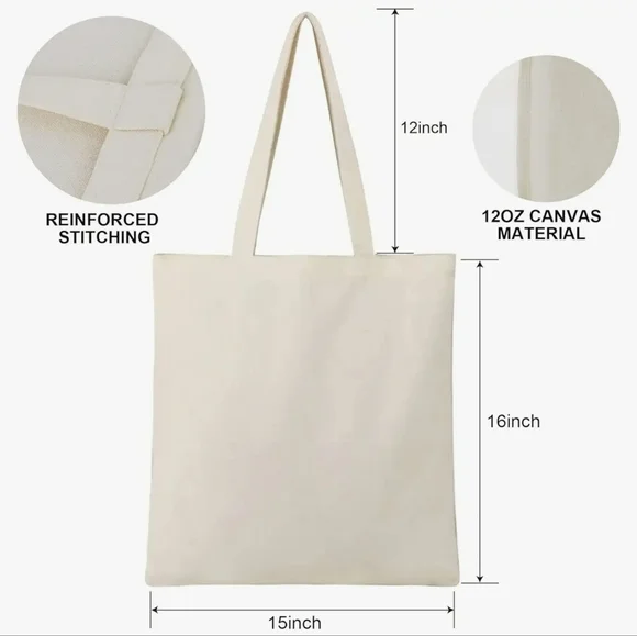 Books & Flowers Cotton Canvas Tote Bag with 2 Inner Pockets Reusable Washable - Picture 3 of 13